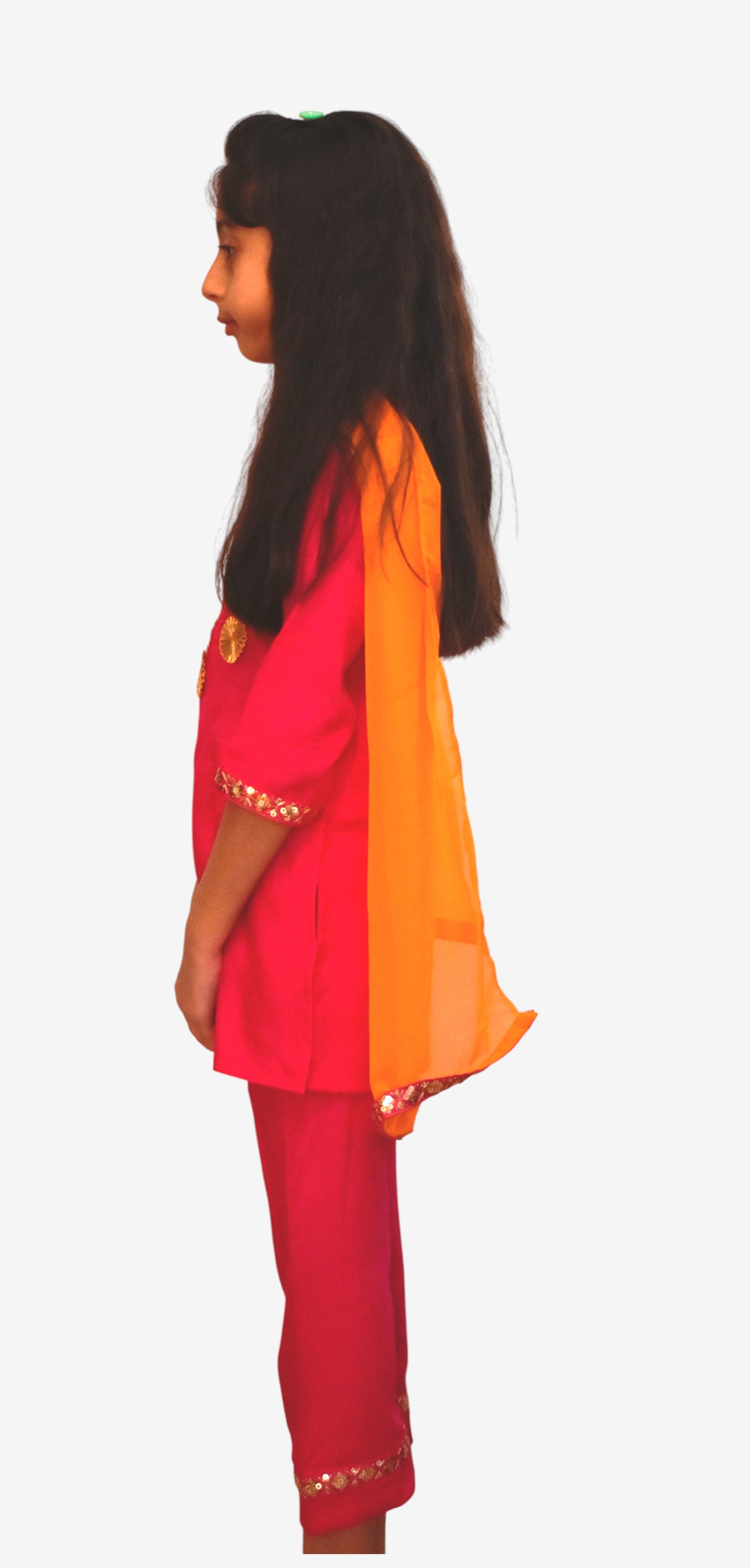 Girls Pink Suit set with Orange dupatta