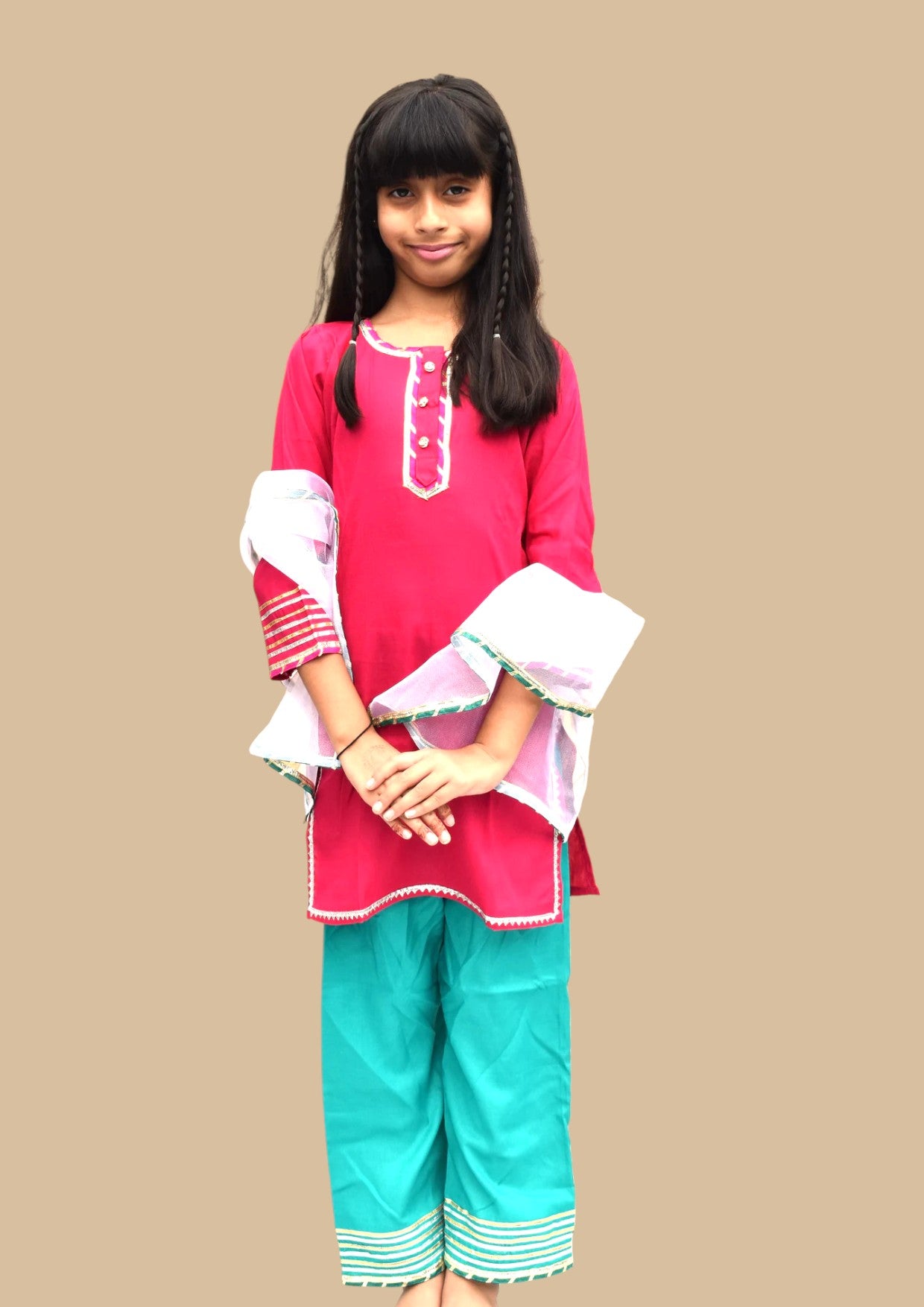 Bubblegum : Pink kurta with blue payajama for girls