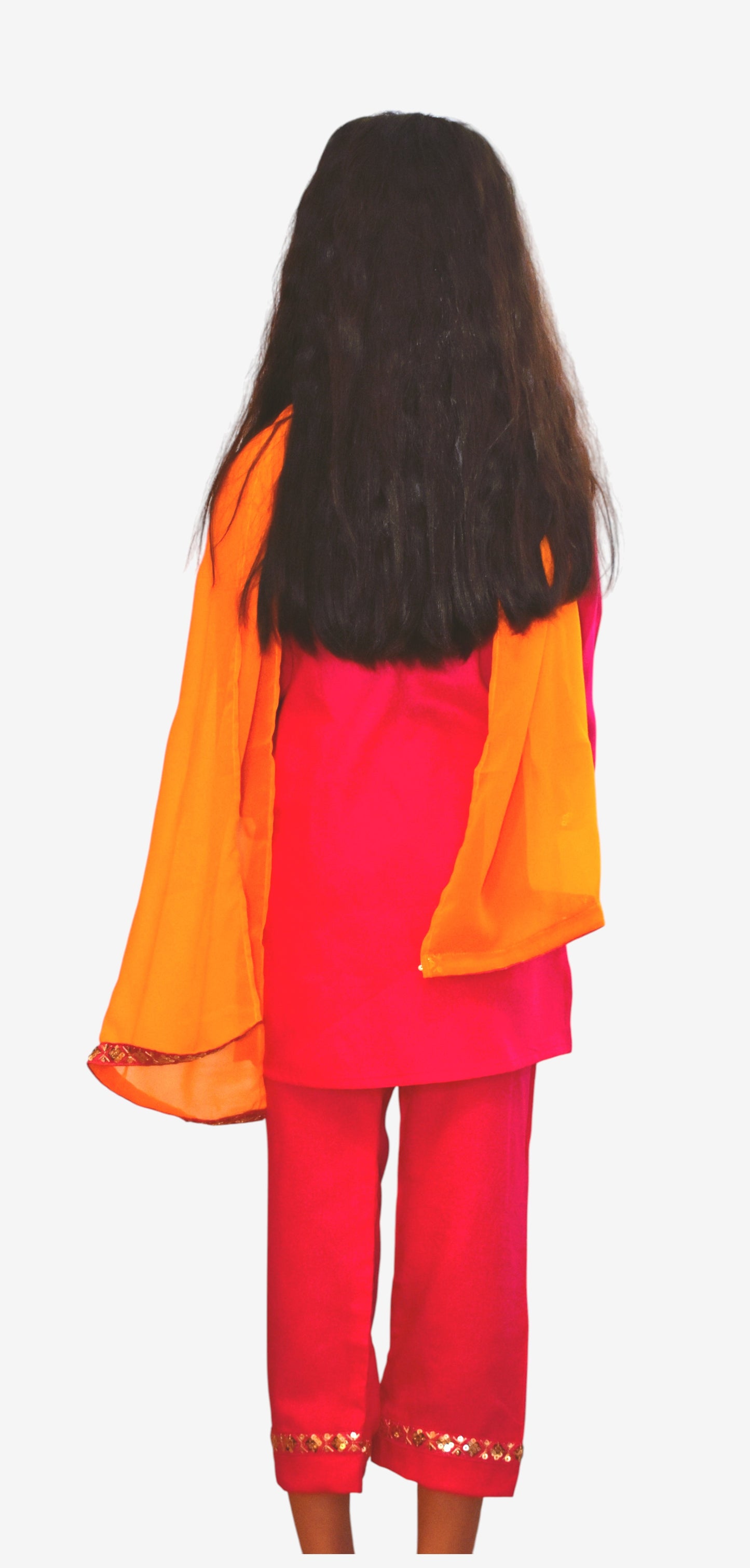 Girls Pink Suit set with Orange dupatta