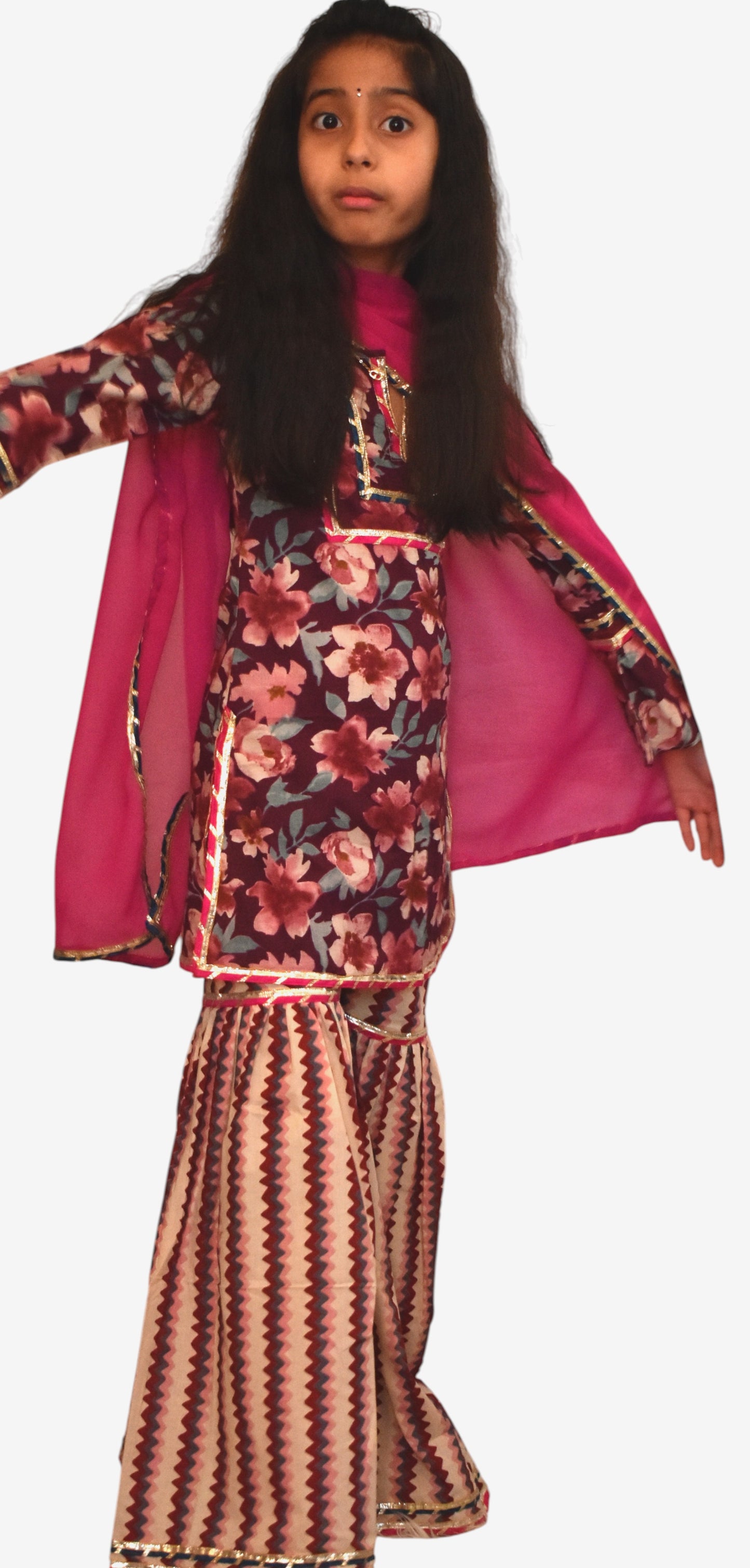 Girls wine floral sharara set