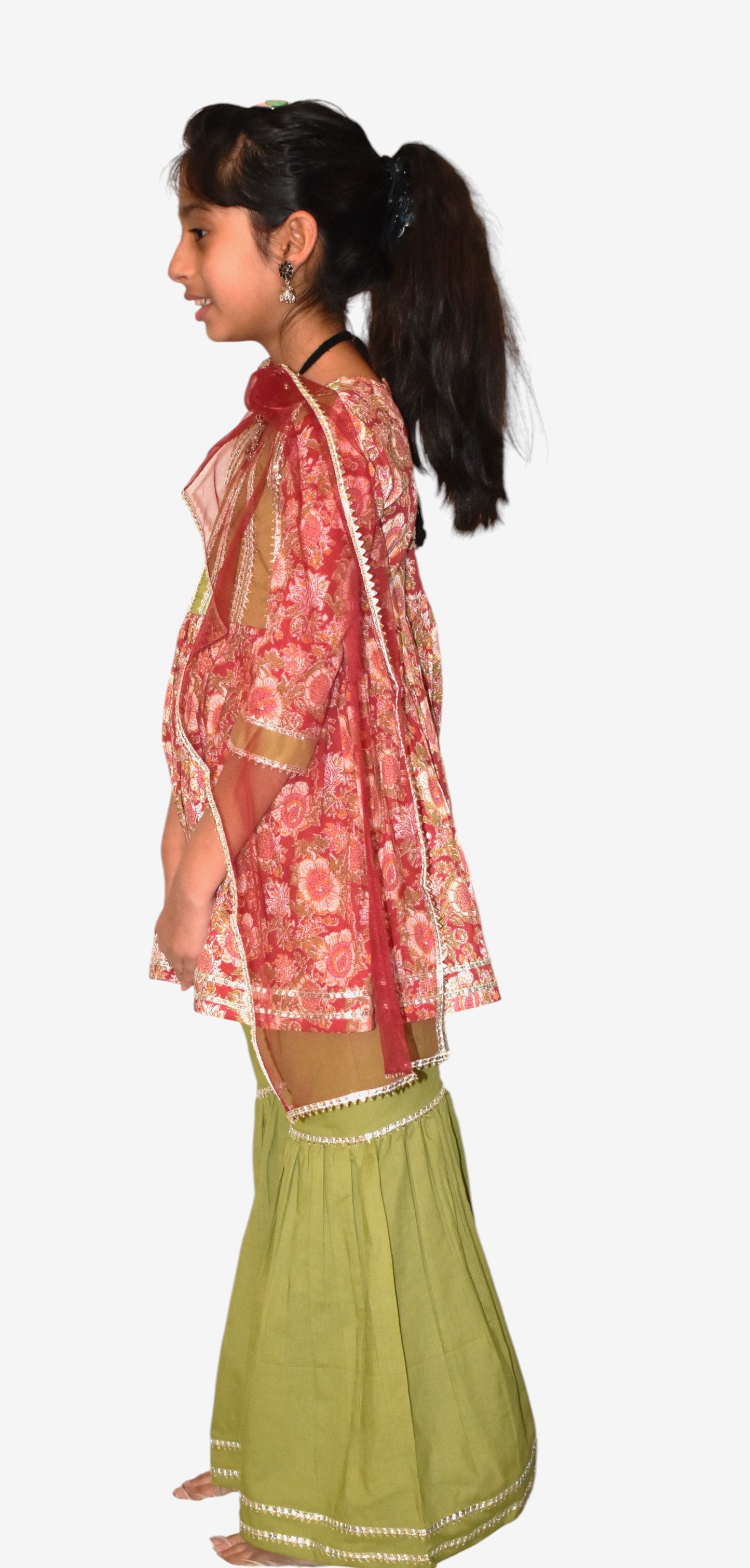 Girls floral red and green sharara set