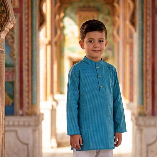 Boys Blue Kantha Kurta Payjama - Set of 2