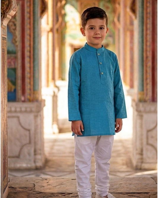 Boys Blue Kantha Kurta Payjama - Set of 2