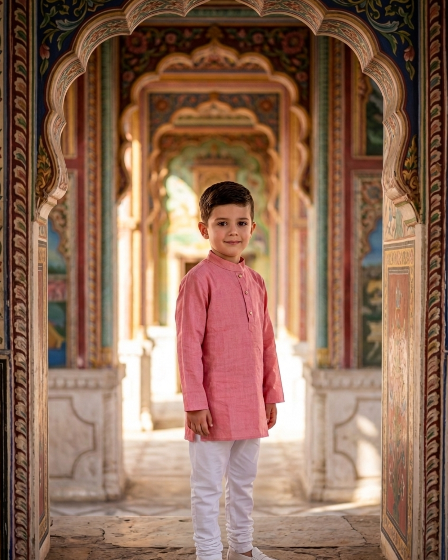 Boys Pink Silk Checks Kurta Payjama - Set of 2
