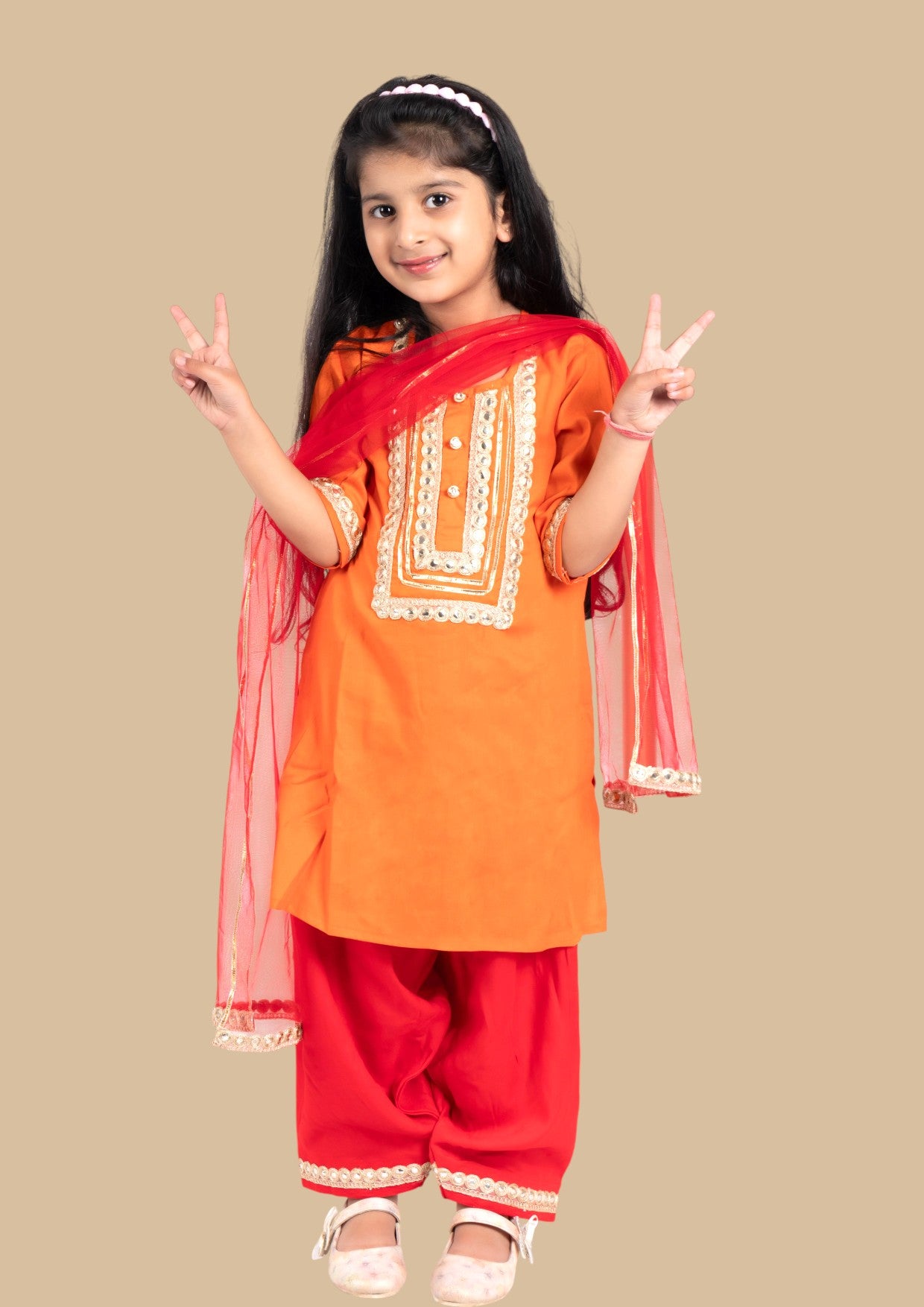 Girls orange and red kurta payjama set
