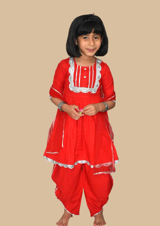 Peony Dhoti Set of 3 - Kurta, dhoti and dupatta
