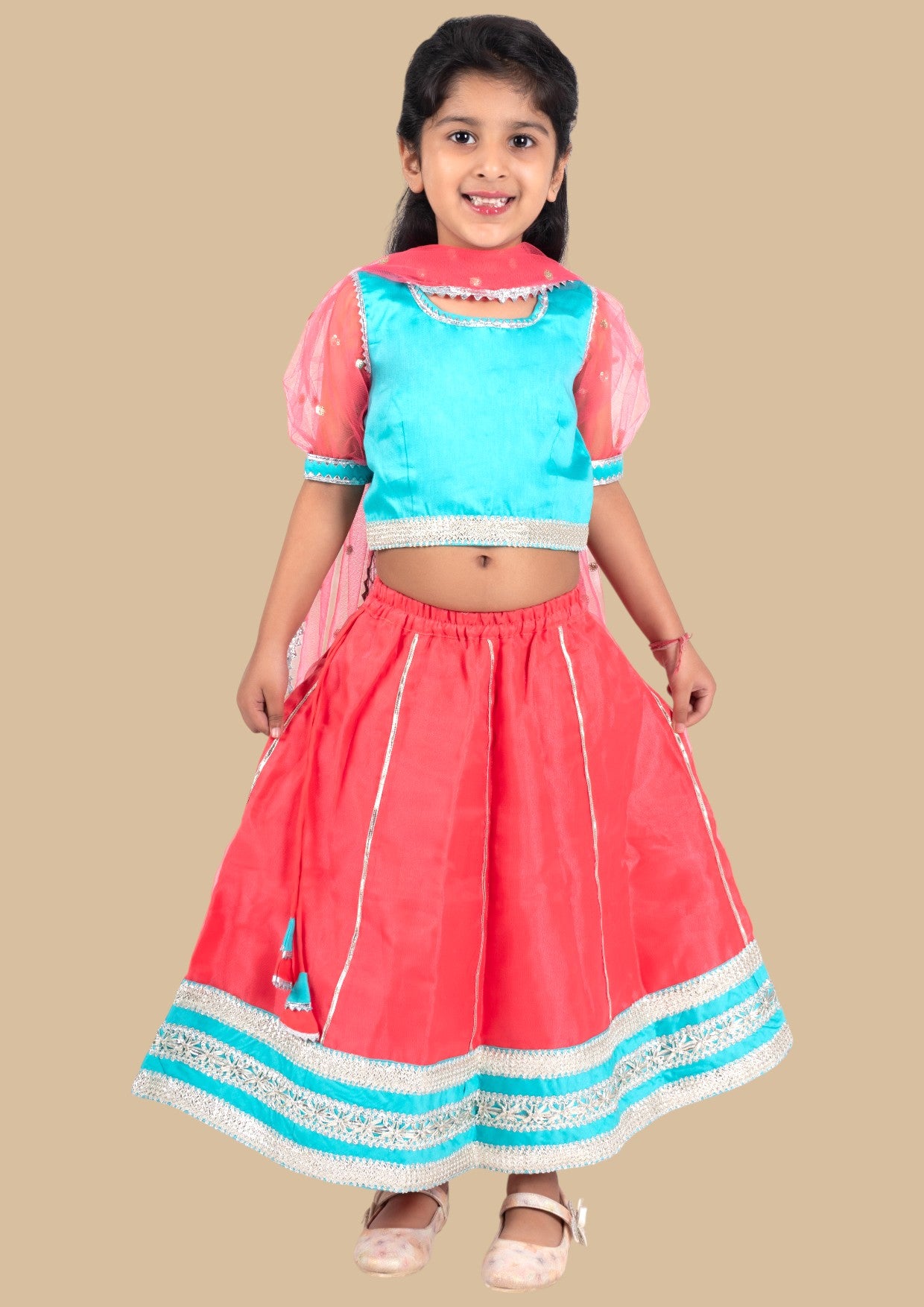 Traditional pink & blue girls lehenga