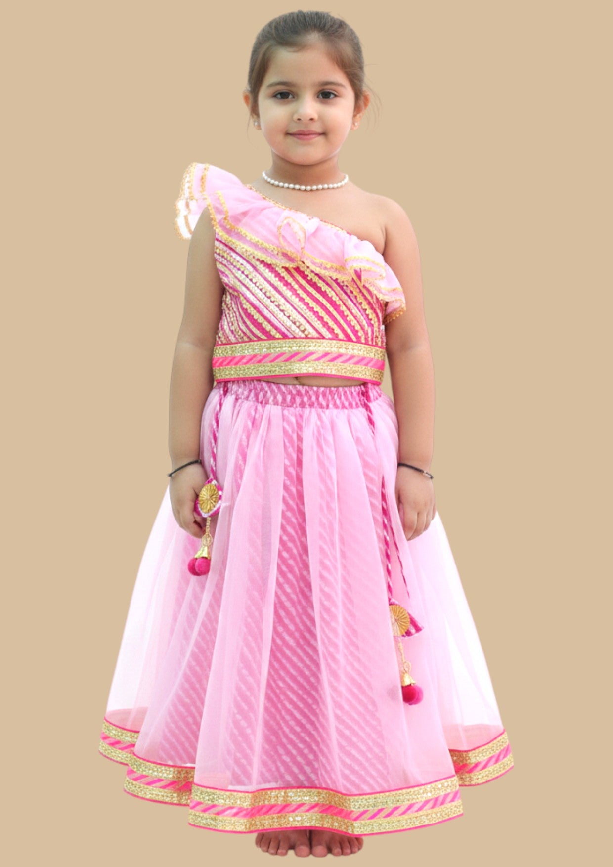Off shoulder girls pink lehenga