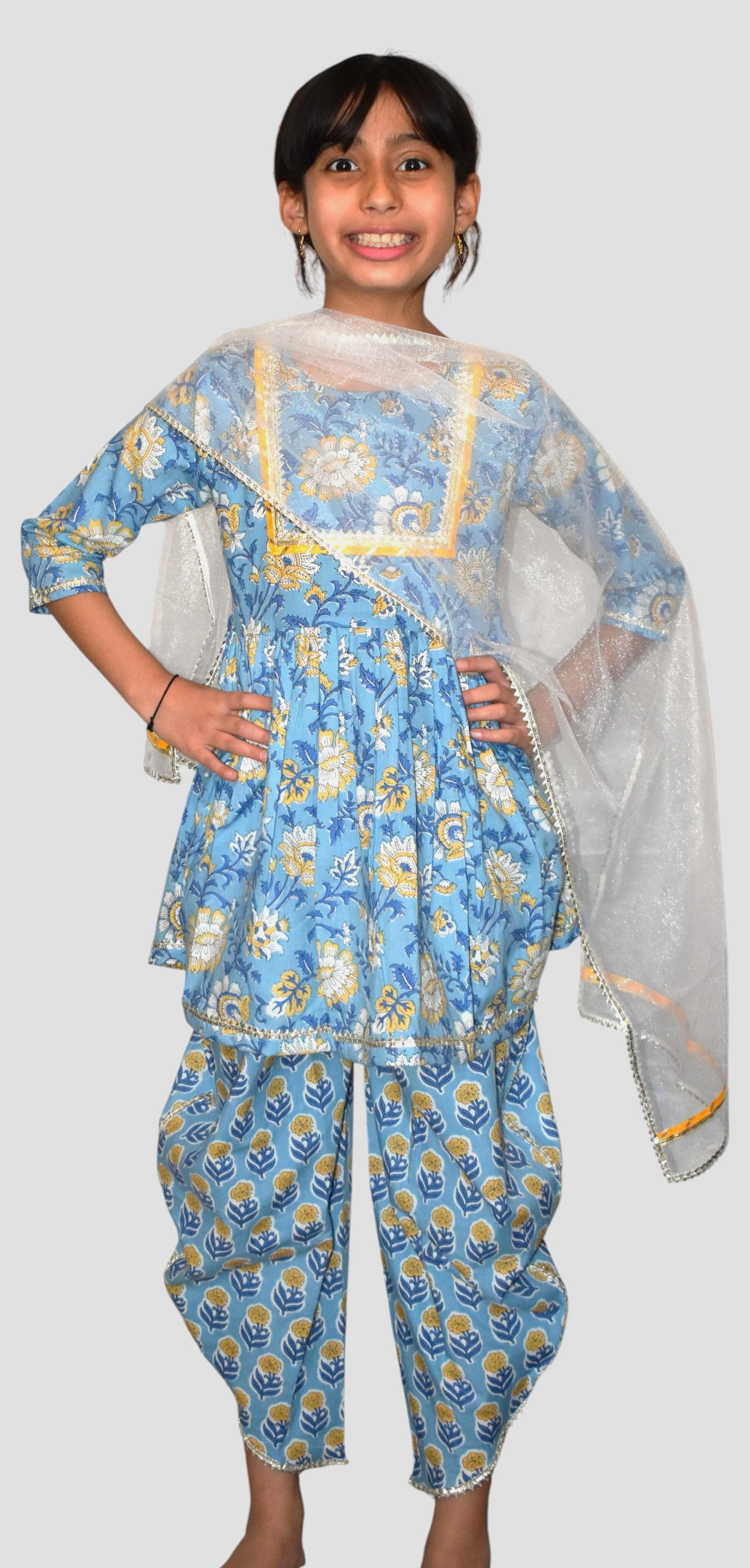 Blue printed peplum coord set for girls