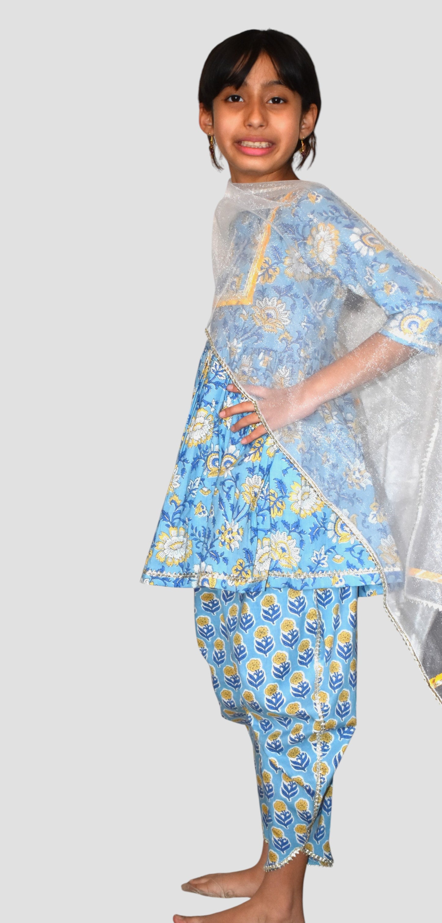 Blue printed peplum coord set for girls