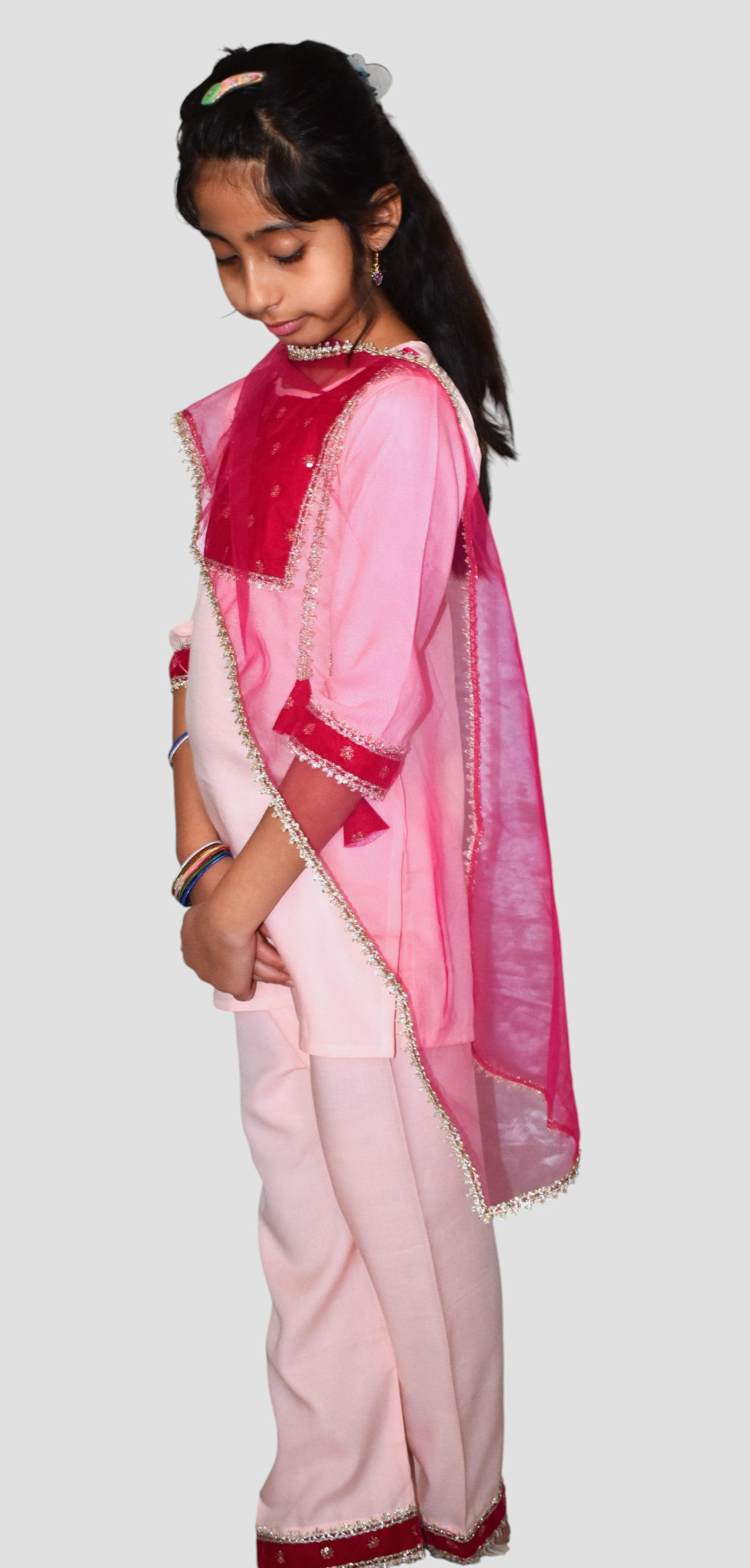 Pink kurta payjama with  maroon dupatta set of 3