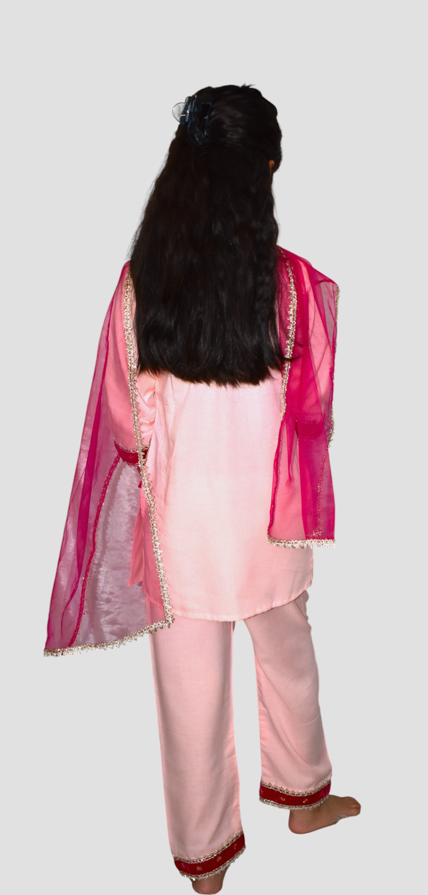 Pink kurta payjama with  maroon dupatta set of 3